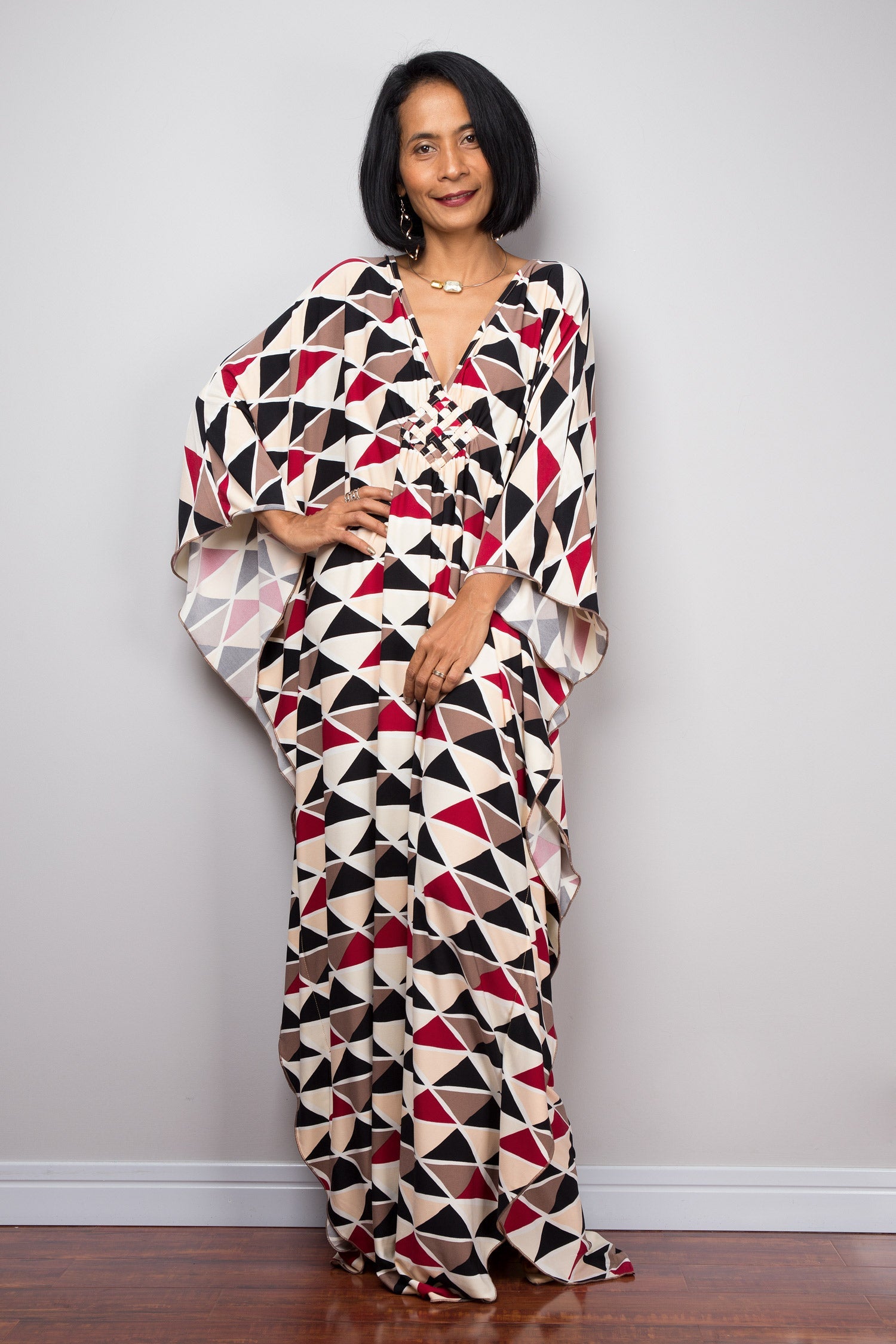 Boho Caftan Maxi Dress for Women — Butterfly-Sleeve Halston Style - gallery