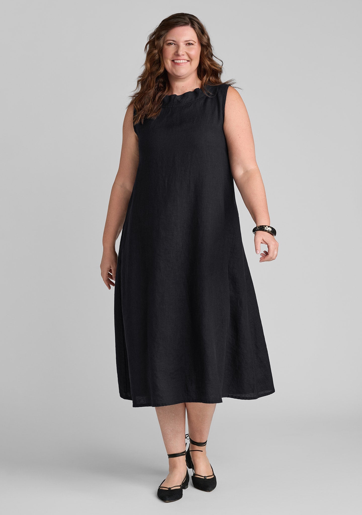Brooke Sleeveless Linen Flare Dress for Women - Black