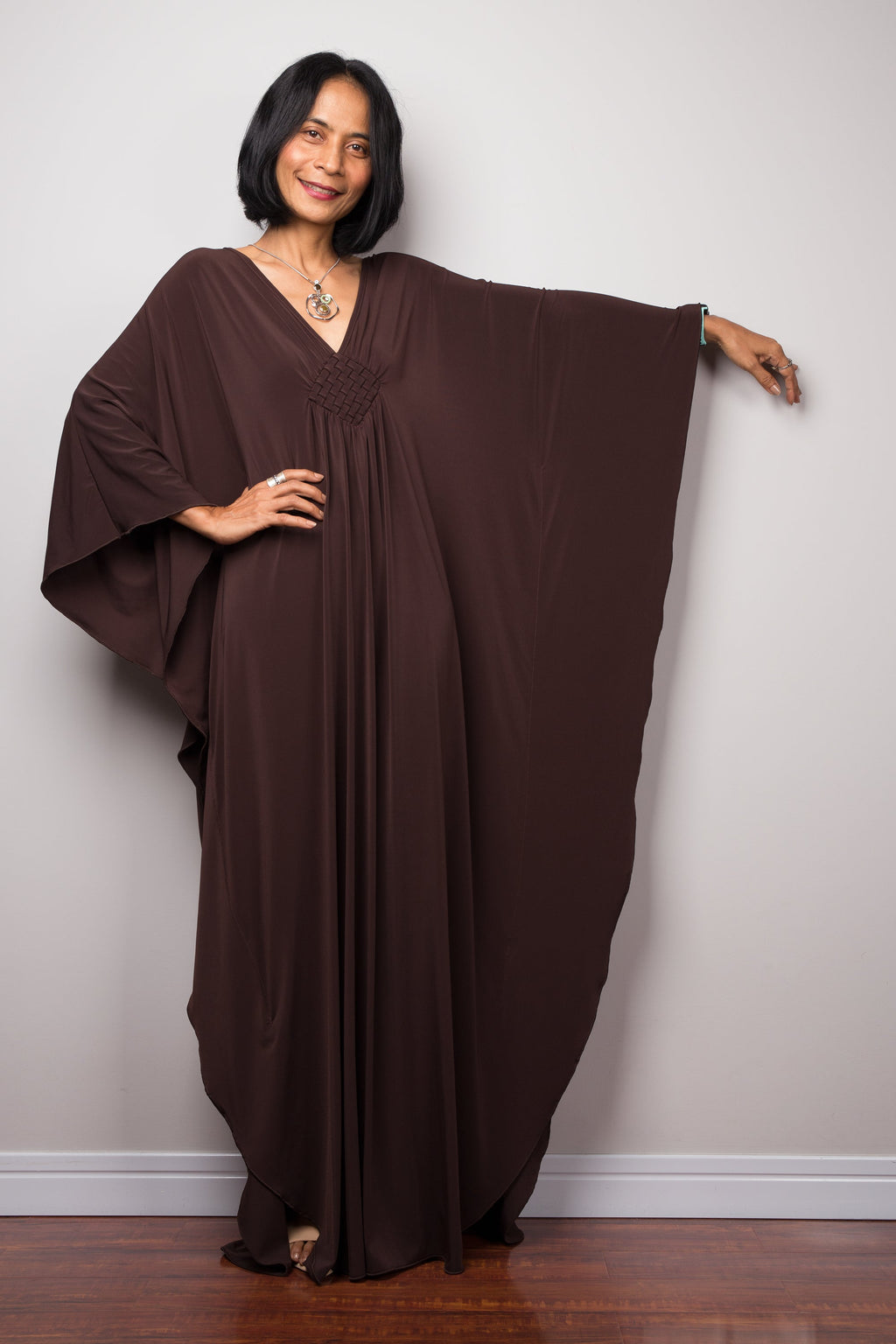 Earthy Brown Kaftan Maxi Dress for Women — Flowing Silhouette - gallery