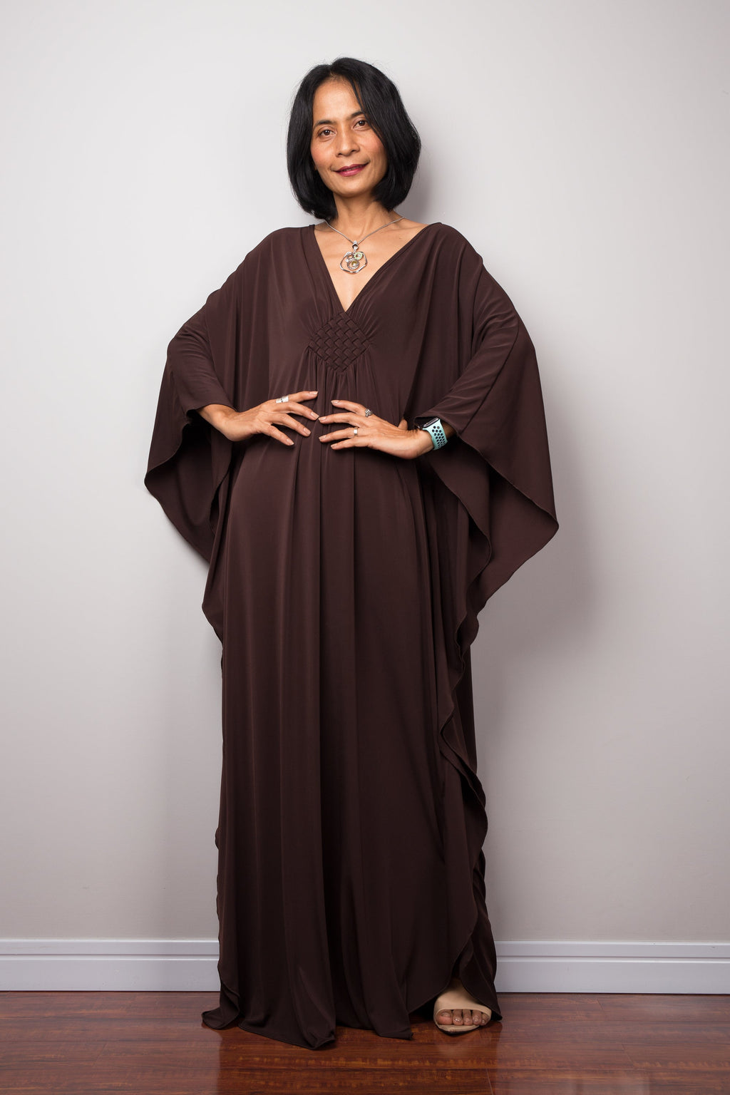 Earthy Brown Kaftan Maxi Dress for Women — Flowing Silhouette - gallery