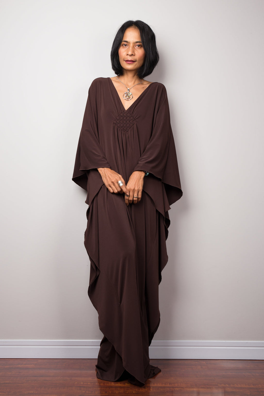Earthy Brown Kaftan Maxi Dress for Women — Flowing Silhouette - gallery