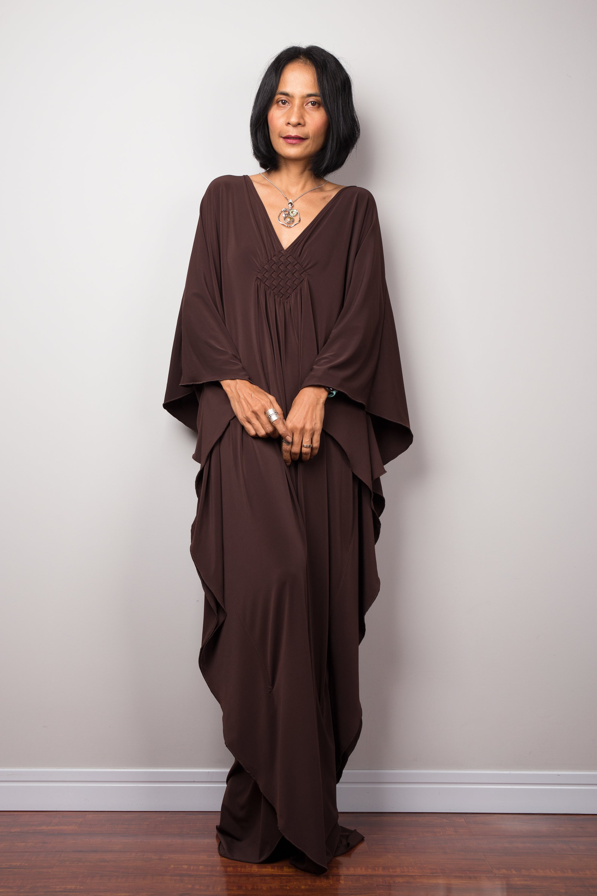 Earthy Brown Kaftan Maxi Dress for Women — Flowing Silhouette - gallery