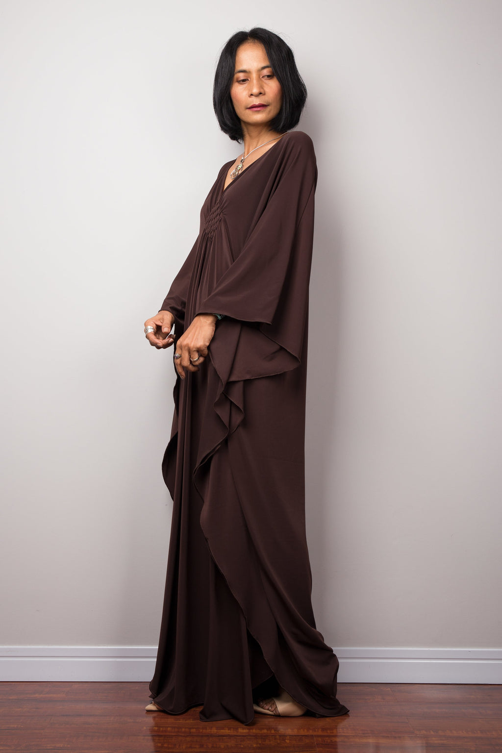 Earthy Brown Kaftan Maxi Dress for Women — Flowing Silhouette - gallery