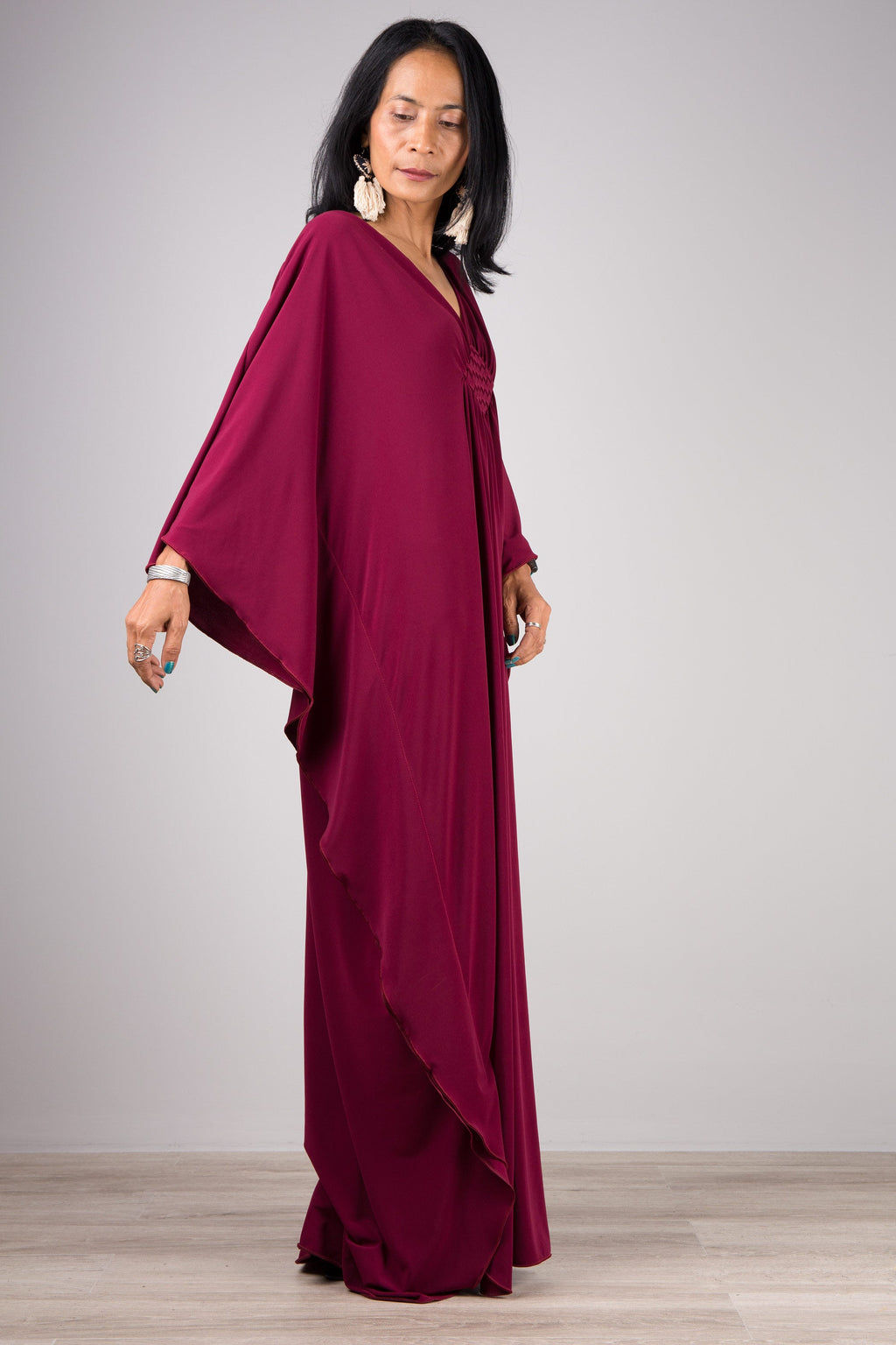 Rich Burgundy Kaftan Maxi Dress for Women — Flowing Elegance - gallery