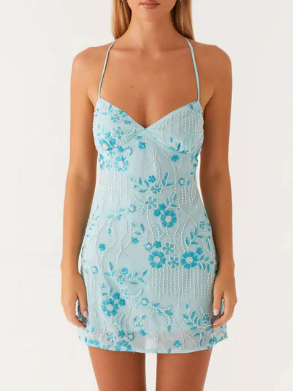Beaded Floral Sequin Mini Dress for Women - gallery