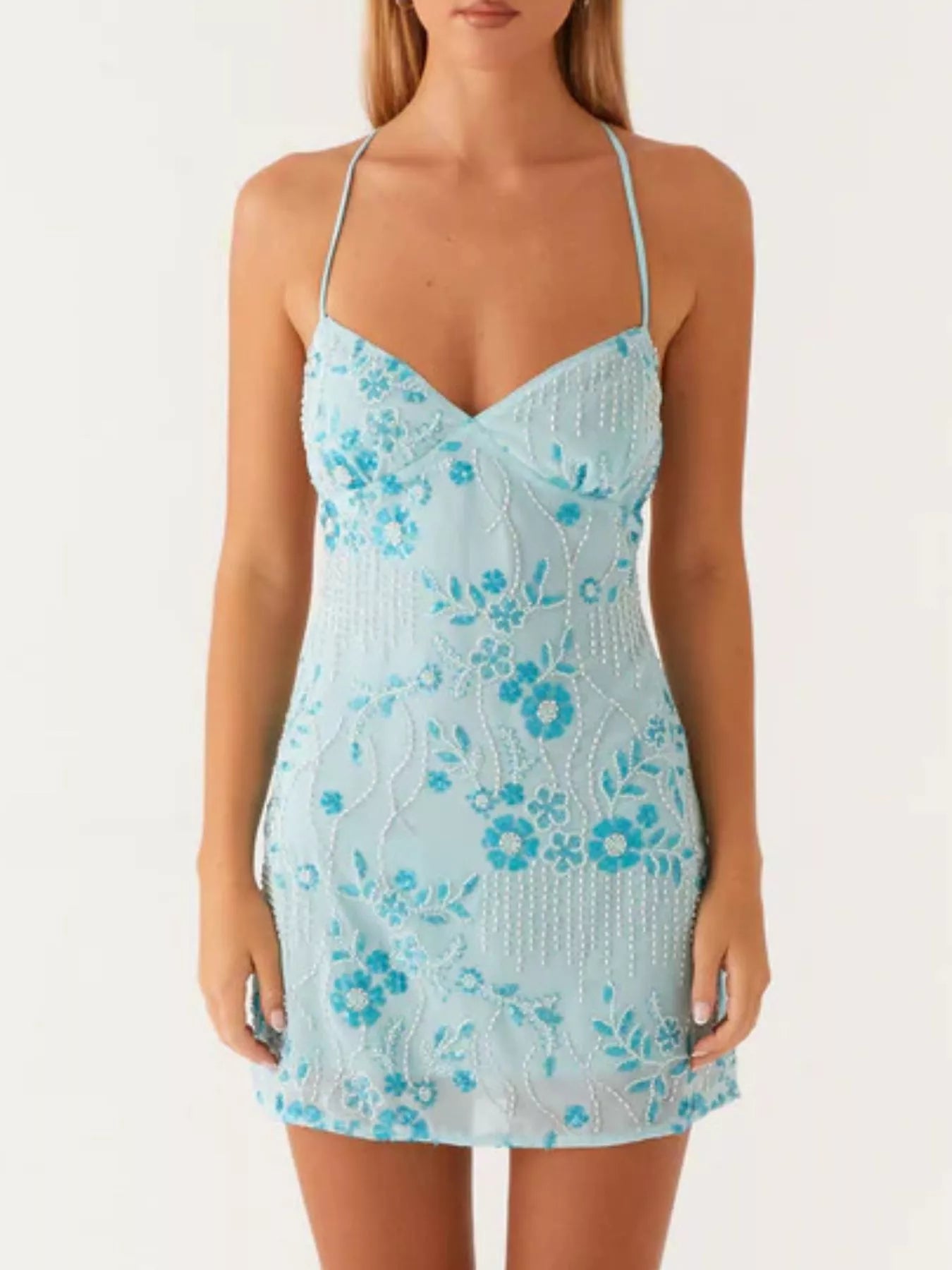 Beaded Floral Sequin Mini Dress for Women - gallery