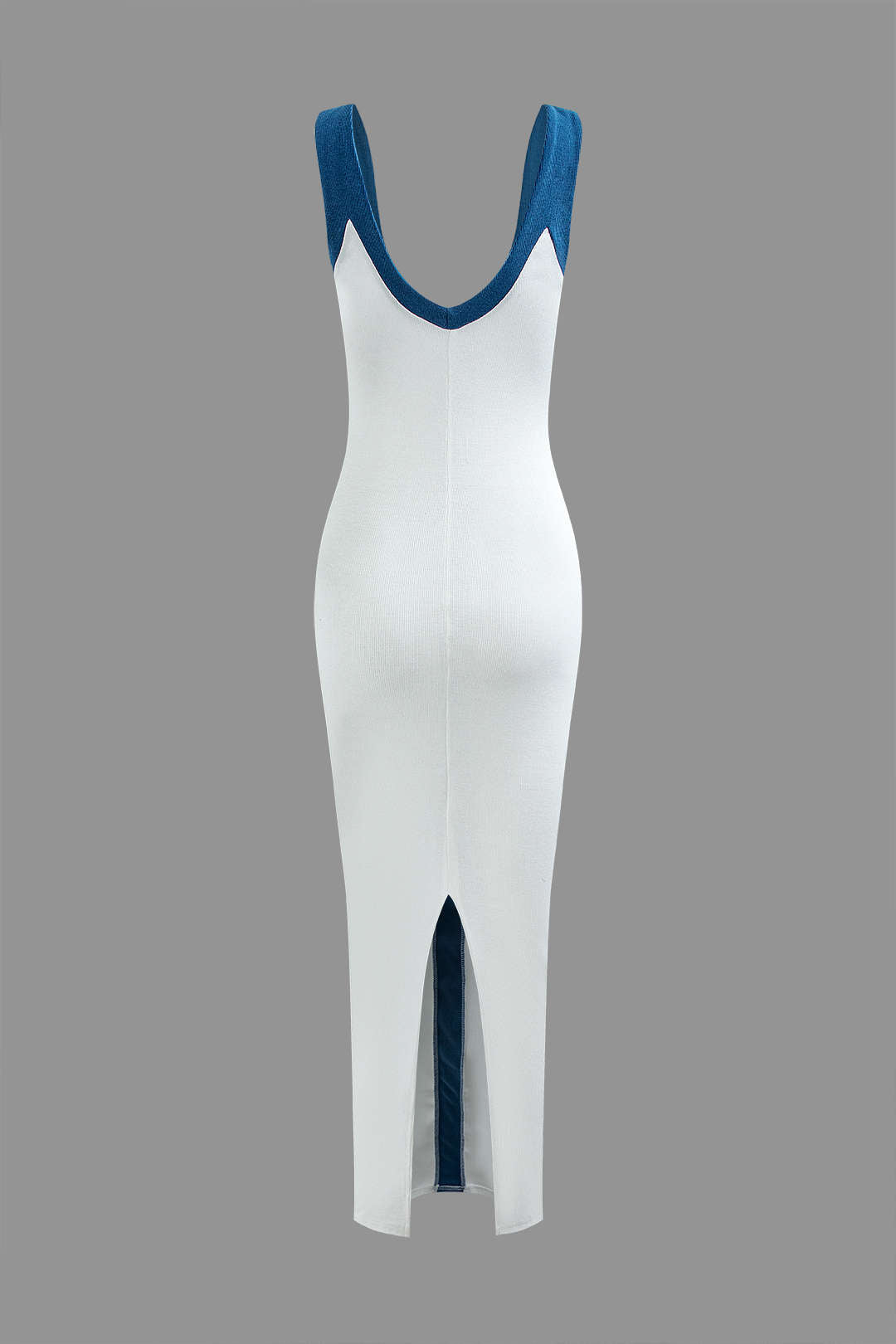Colorblock V-Neck Ribbed Split Maxi Dress for Women - gallery