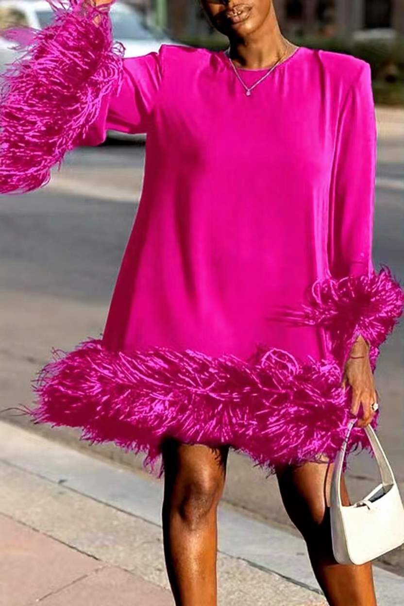 One-Shoulder Feathered Mini Dress
