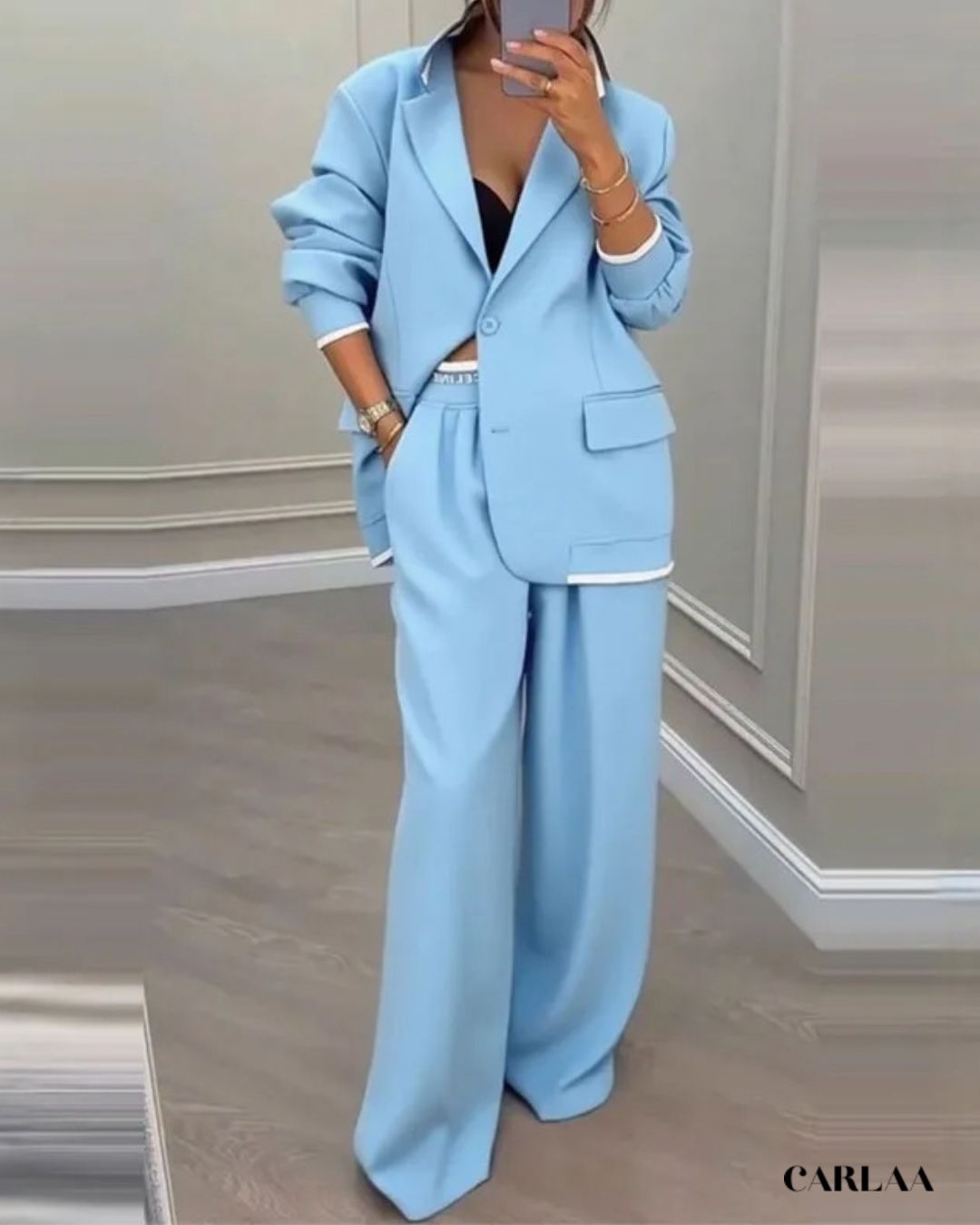 Elegant Oversized Trouser Suit for Women - Blue