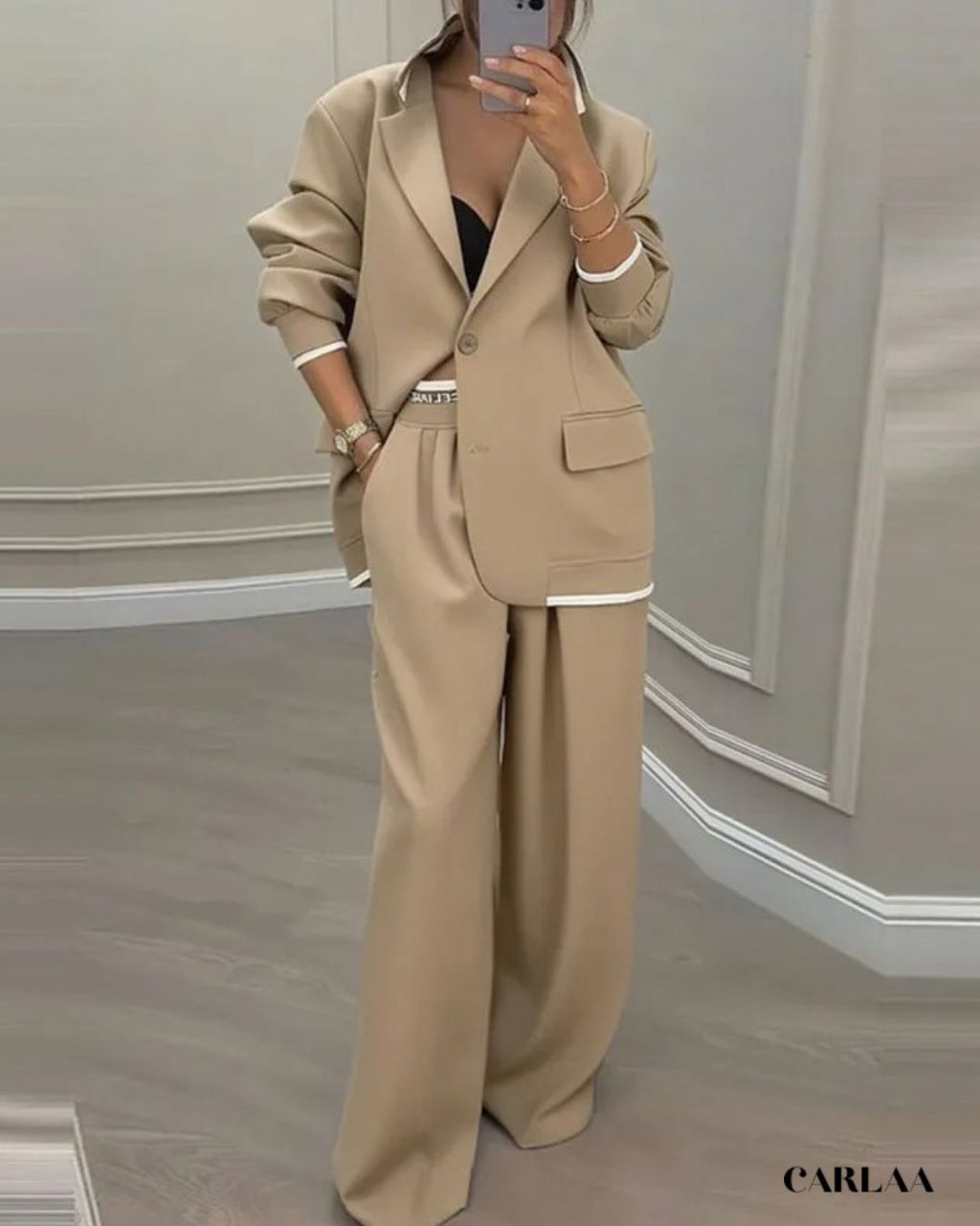 Elegant Oversized Trouser Suit for Women - Khaki