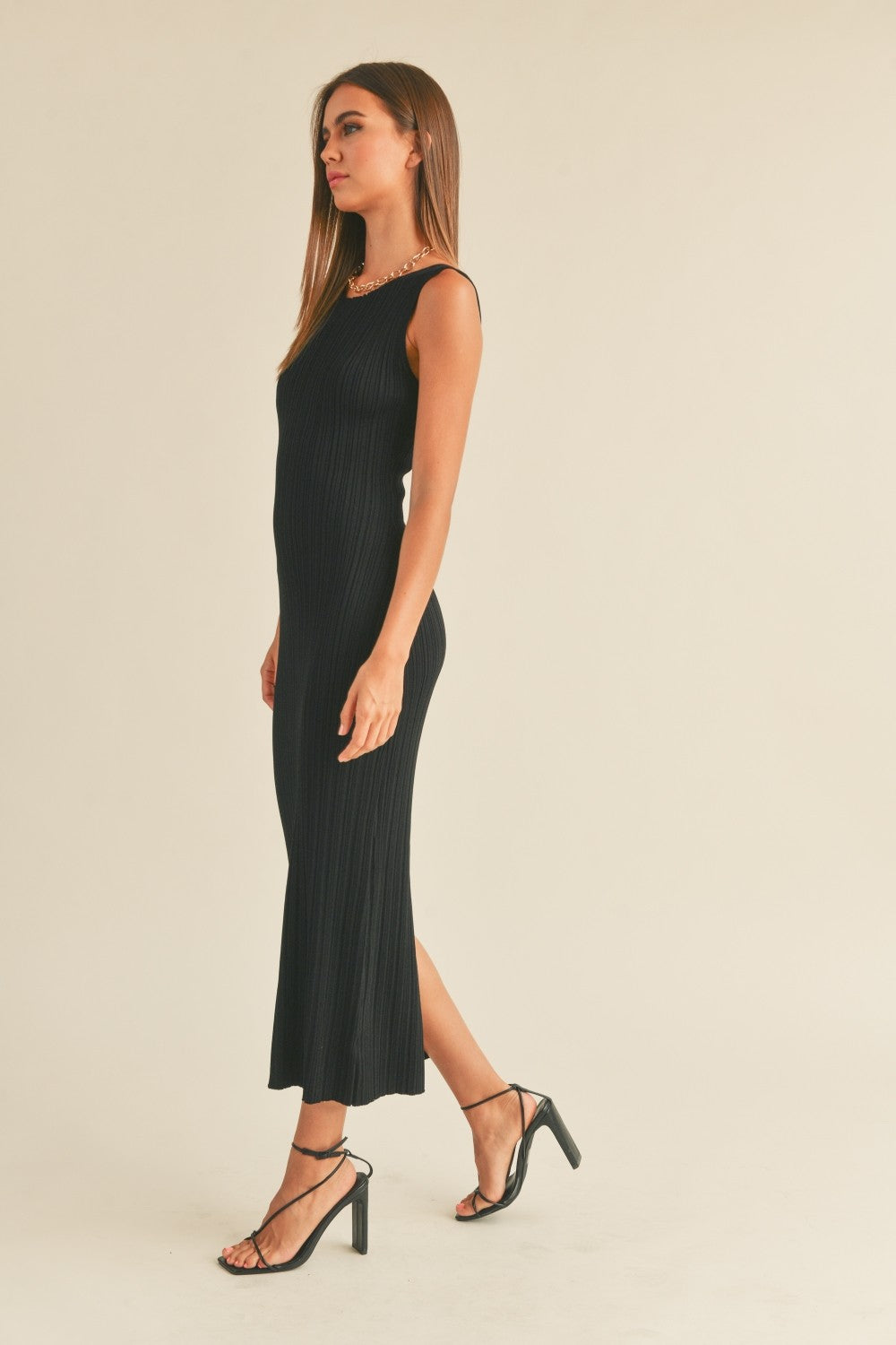 Ribbed Knit Midi Dress for Women — Sleeveless Bodycon - gallery