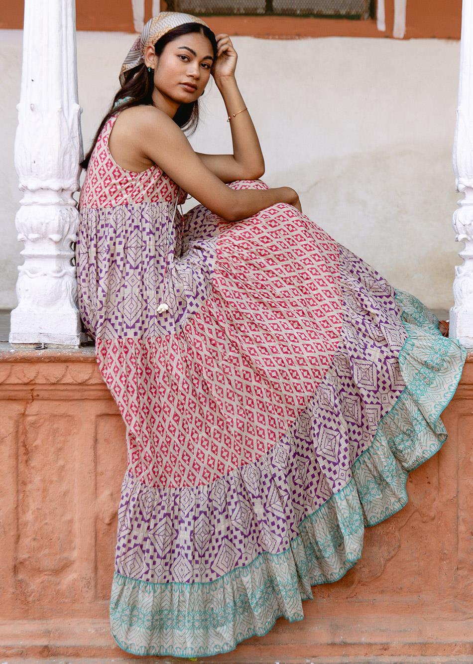 Brown Tiered Dori Maxi Dress for Women