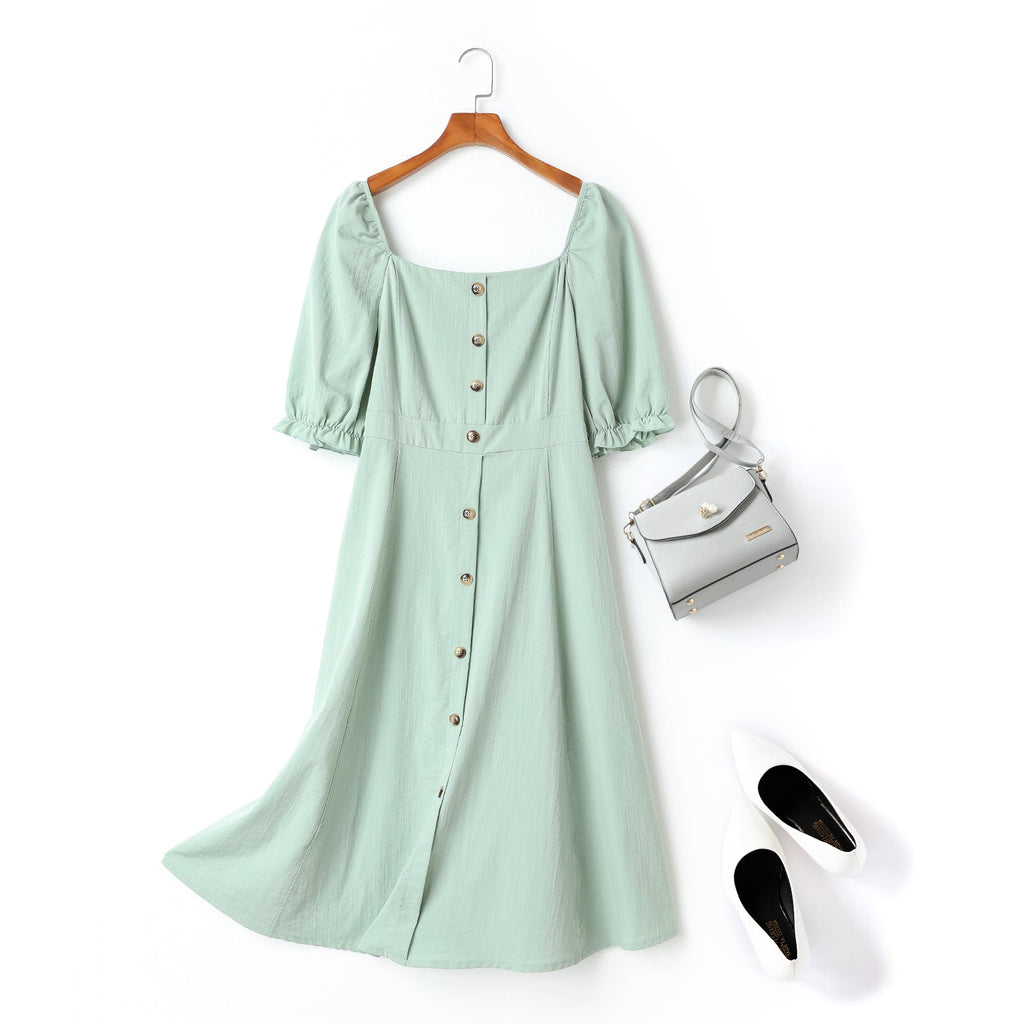 Charlotte Plus Size Square Neck Tortoiseshell Buttons Midi Dress (Green,...