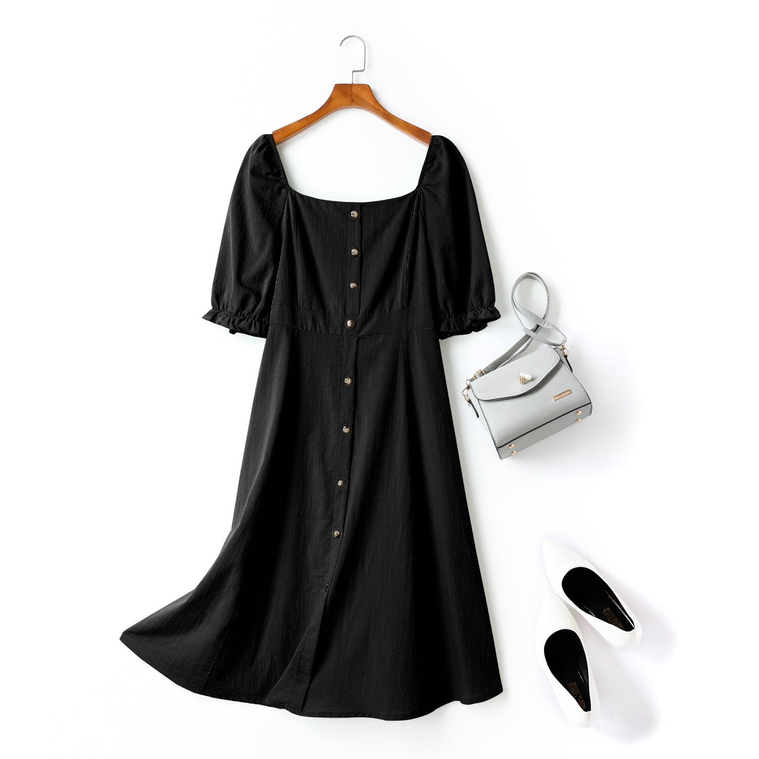Charlotte Plus Size Square Neck Tortoiseshell Buttons Midi Dress (Green,... — gallery