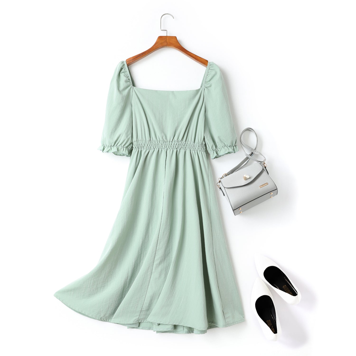 Charlotte Plus Size Square Neck Tortoiseshell Buttons Midi Dress (Green,... — gallery