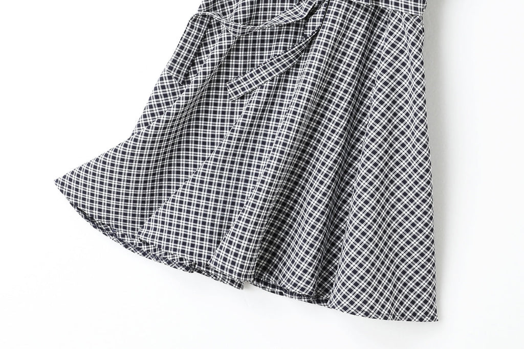 Claire Plus Size Checks Print V Neck Buttons Waist Bow Tie Swing Short S... — gallery