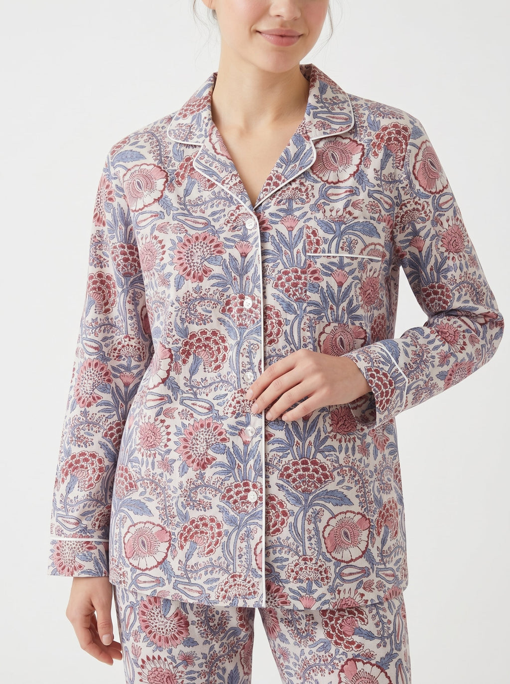 White Mini Floral Print Cotton Pajama Set for Women - gallery