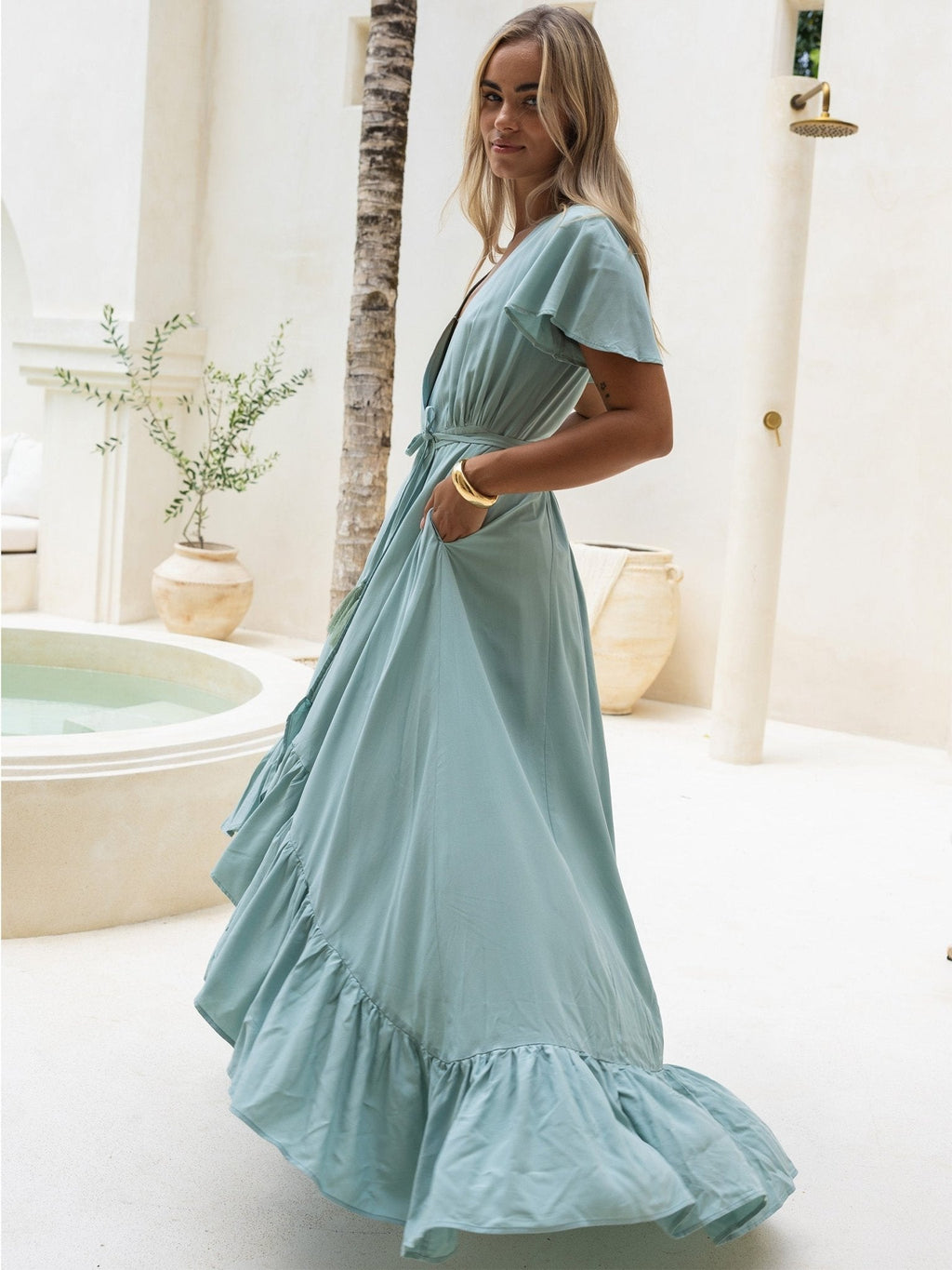Wrap Maxi Dress for Women — Rayon with Hidden Pockets - gallery