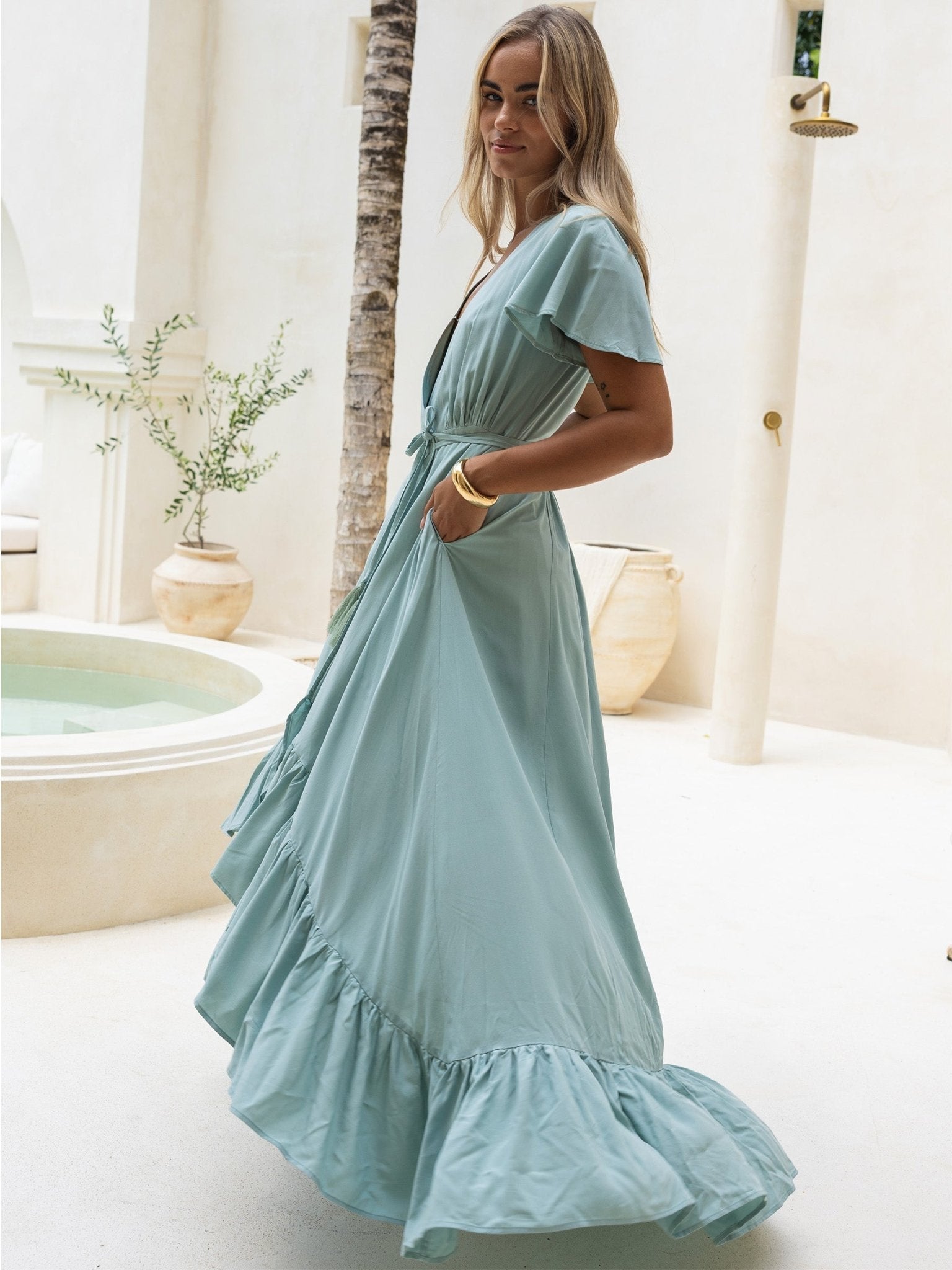 Wrap Maxi Dress for Women — Rayon with Hidden Pockets - gallery