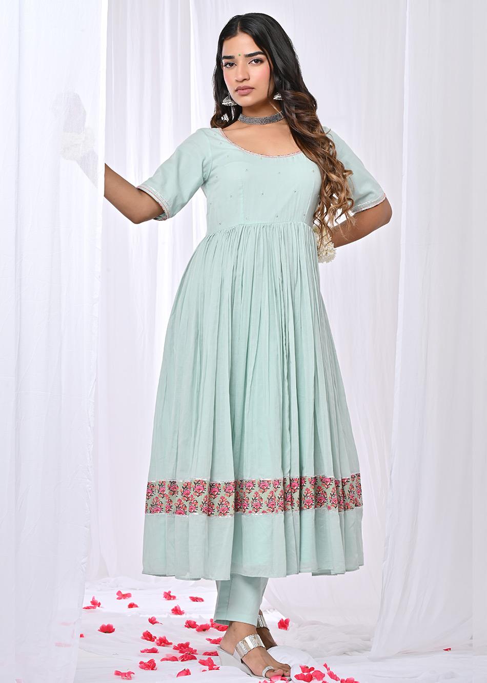 Mint Green Embroidered Anarkali Suit Set for Women - gallery