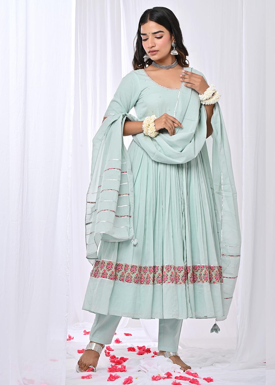 Mint Green Embroidered Anarkali Suit Set for Women - gallery