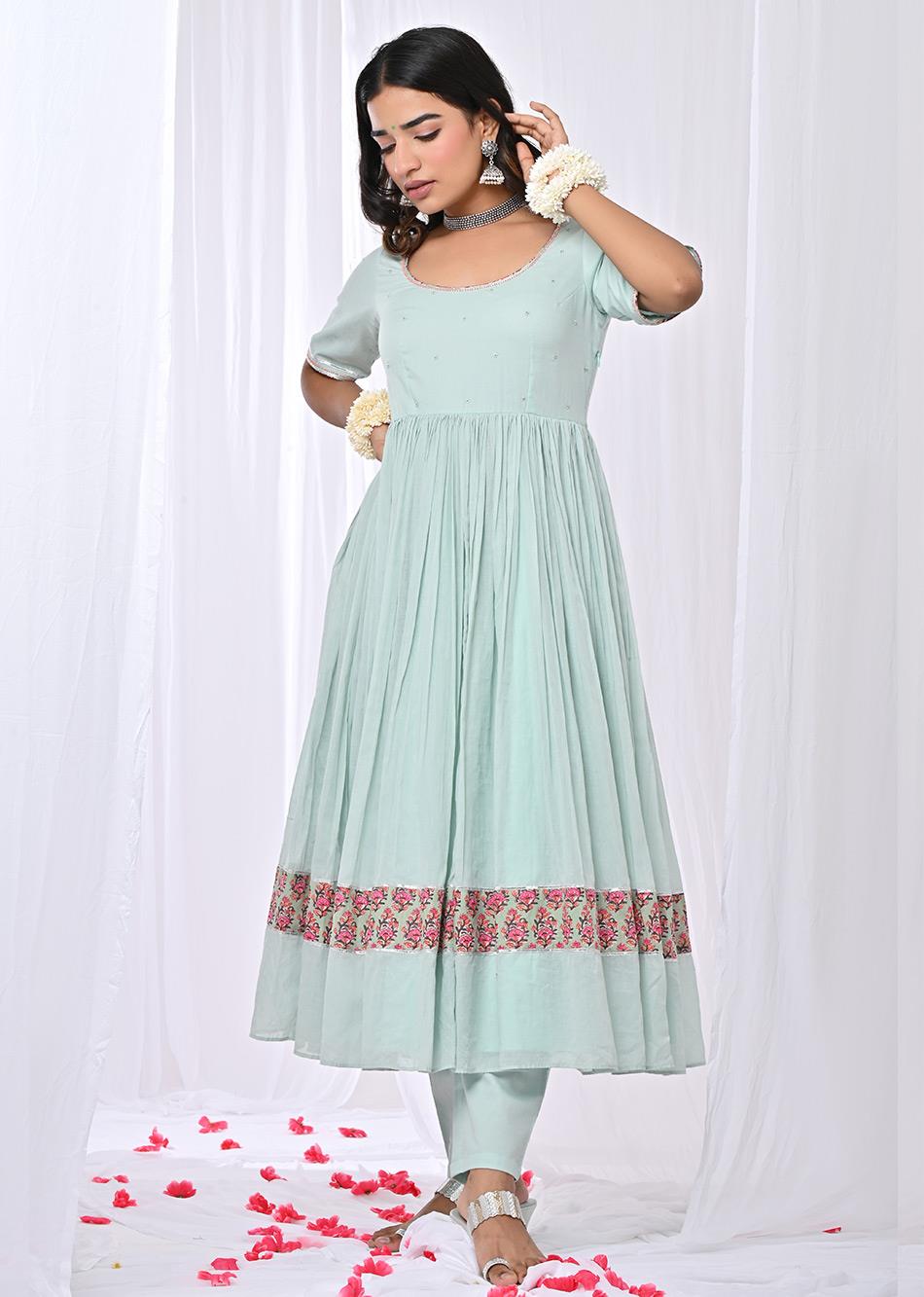 Mint Green Embroidered Anarkali Suit Set for Women - gallery