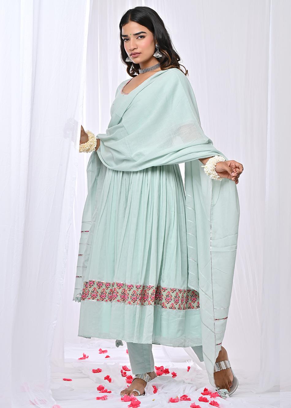 Mint Green Embroidered Anarkali Suit Set for Women - gallery