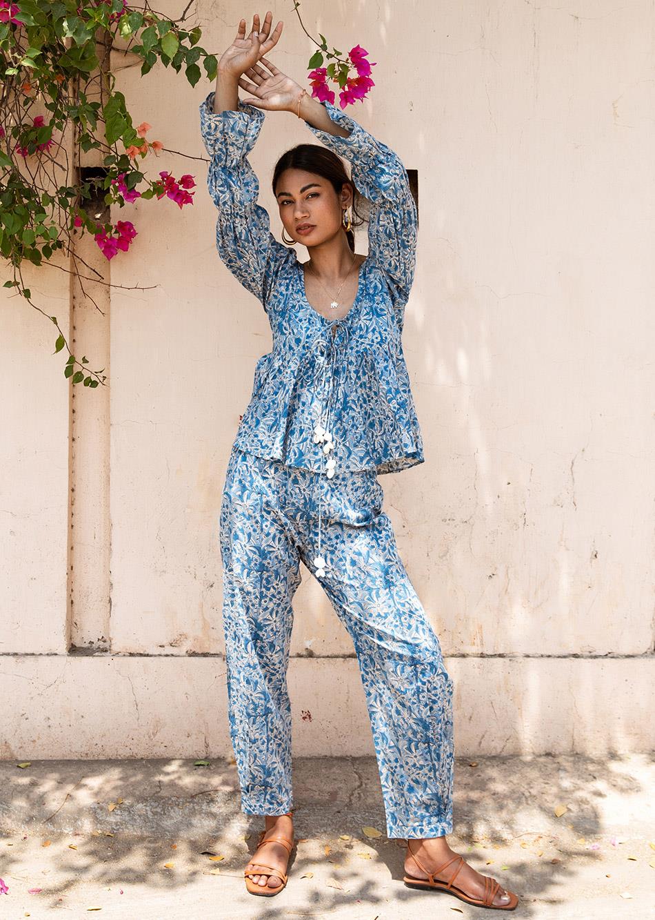Blue Printed Cotton Co-Ord Set for Women - gallery