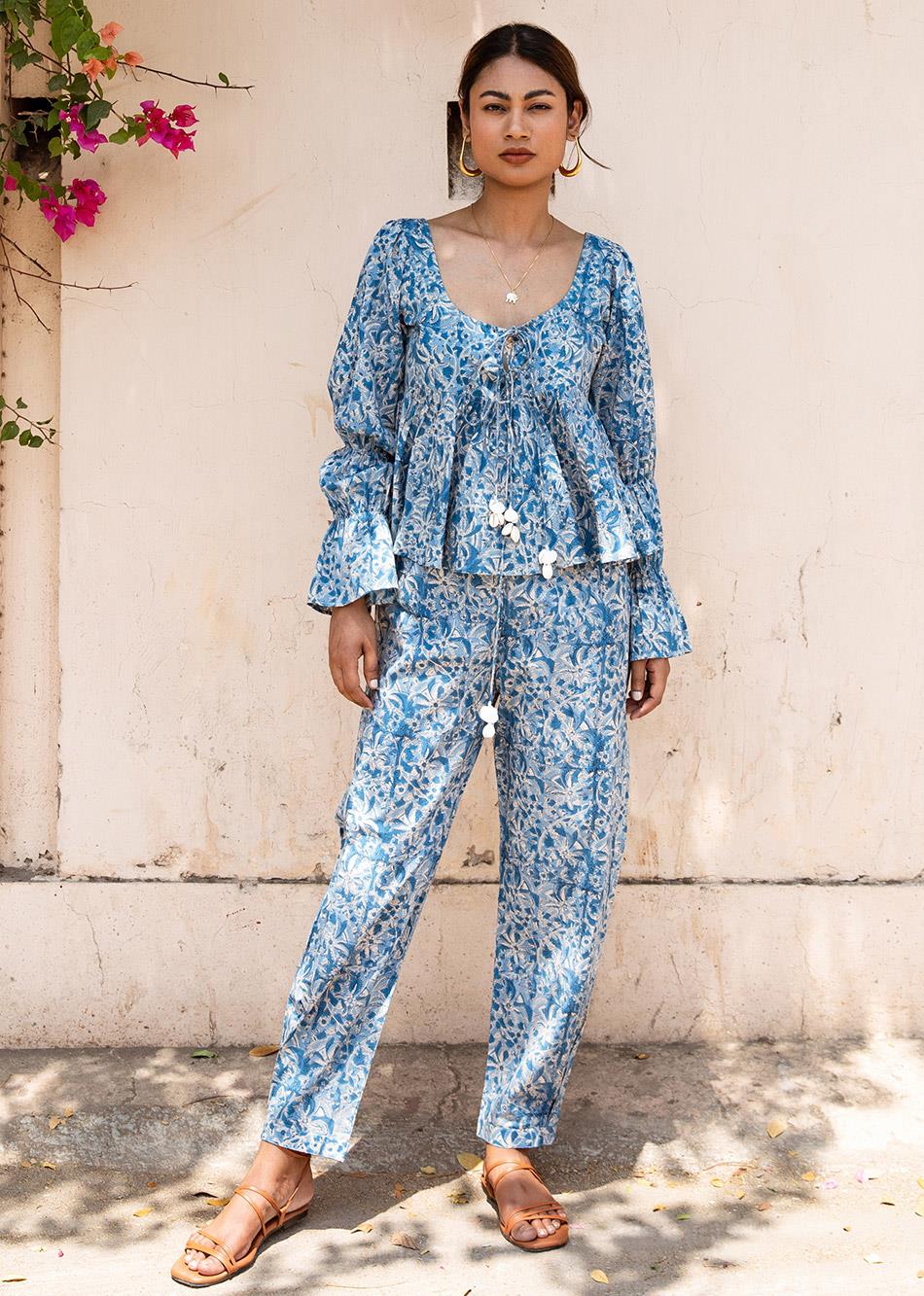 Blue Printed Cotton Co-Ord Set for Women - gallery