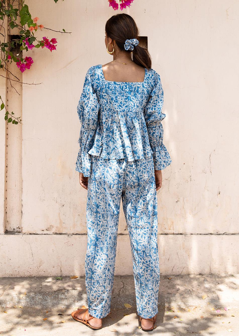 Blue Printed Cotton Co-Ord Set for Women - gallery