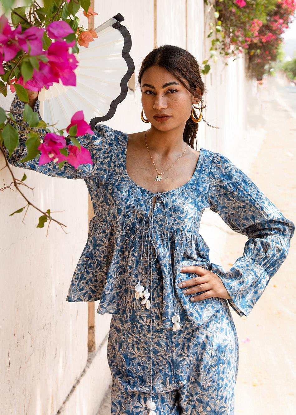 Blue Printed Cotton Co-Ord Set for Women