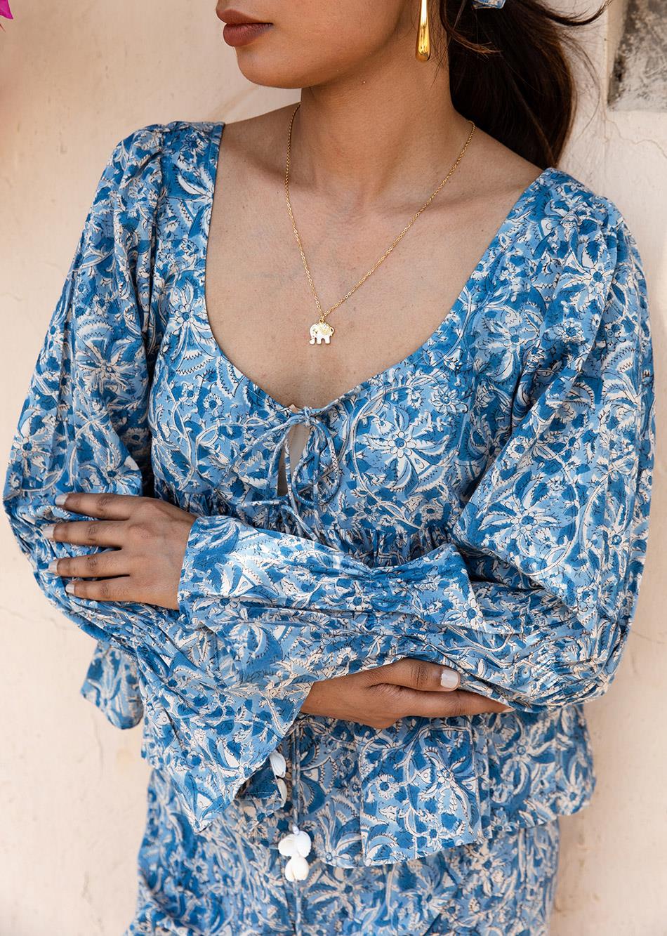 Blue Printed Cotton Co-Ord Set for Women - gallery