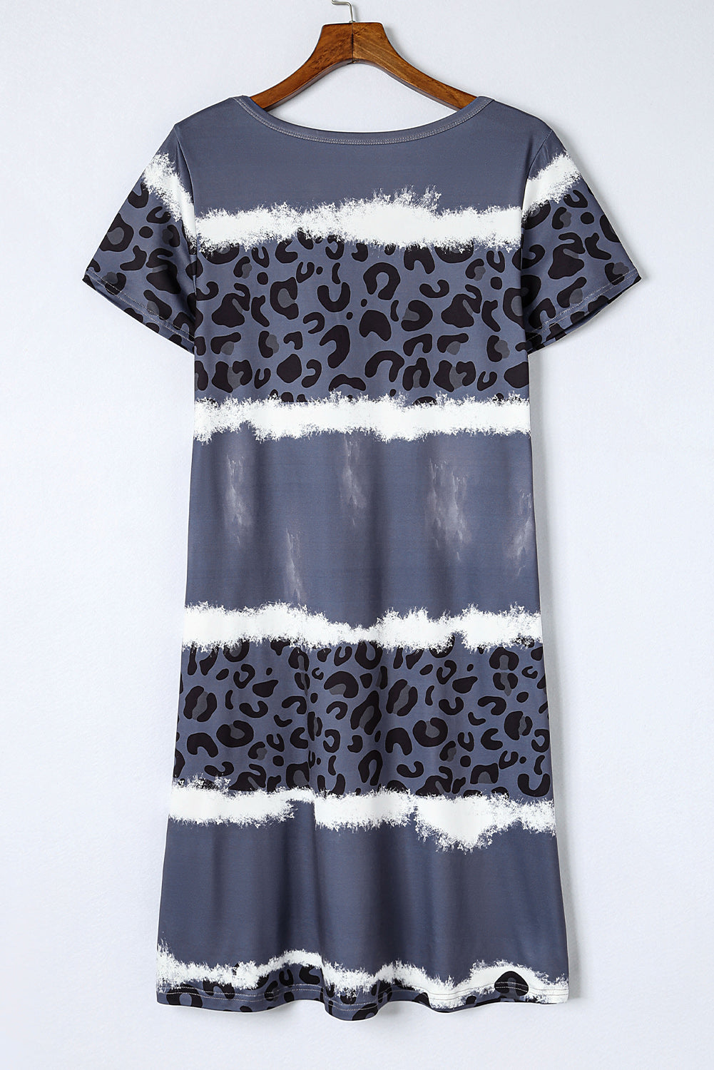 Leopard Color Block V-Neck Short Sleeve Dress for Women - gallery