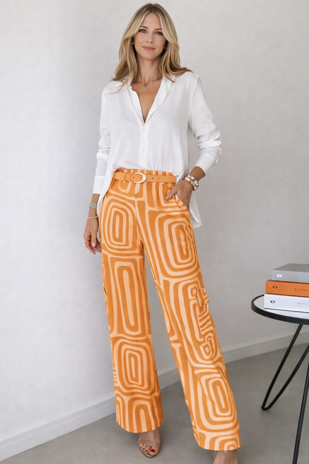 Dahlia White Blouse & Wide Leg Pants Two Piece Set for Women