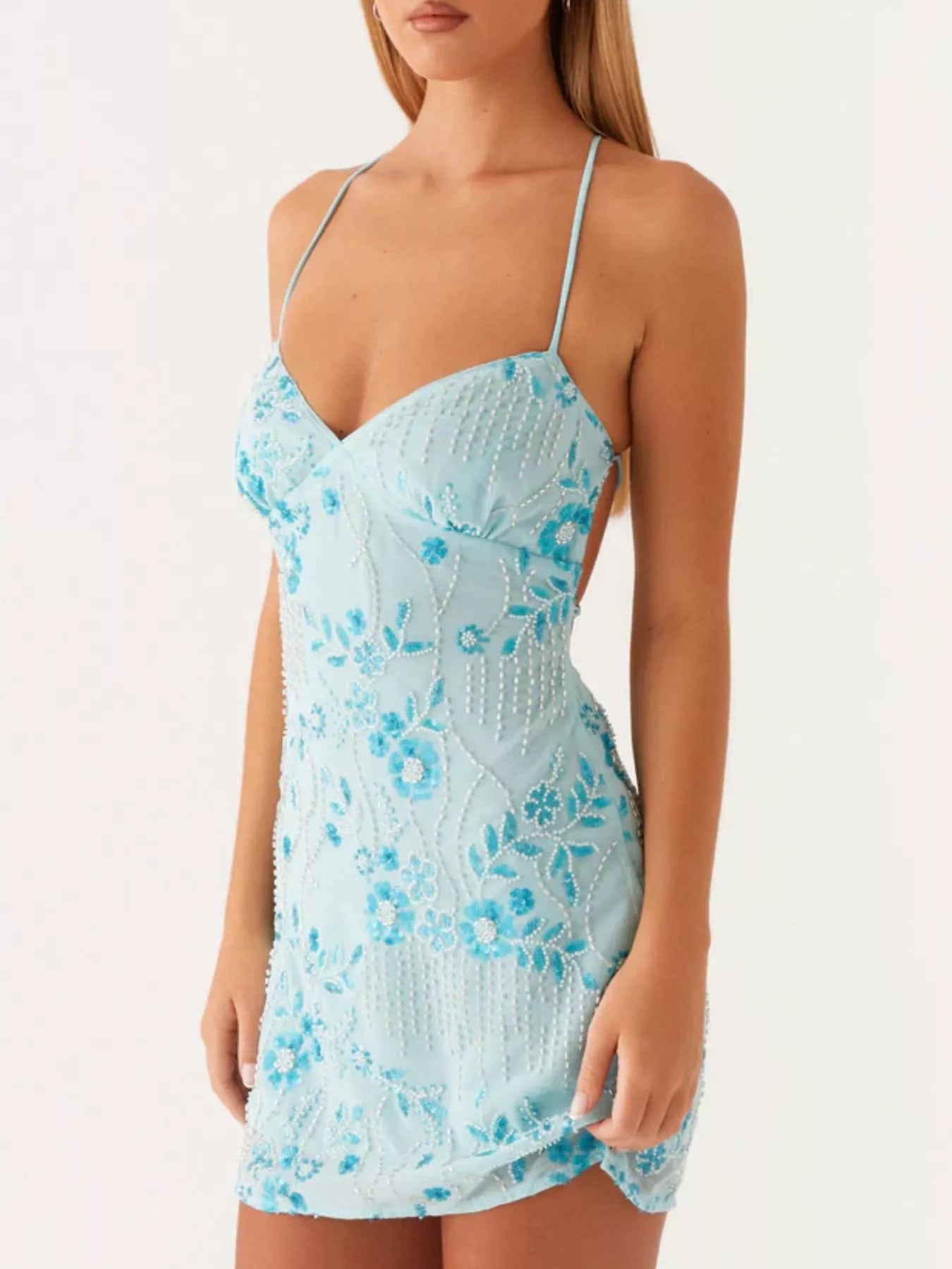 Beaded Floral Sequin Mini Dress for Women - gallery