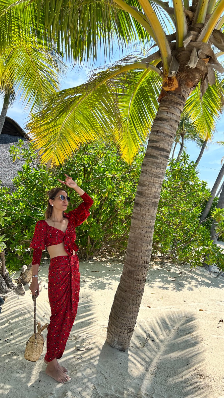 Red Printed Dhoti Coord Set for Women - gallery