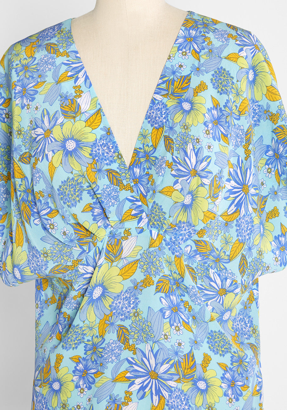 Day Vibe Doll Silk Dolman Top (Final Sale) — Sea Blue Floral
