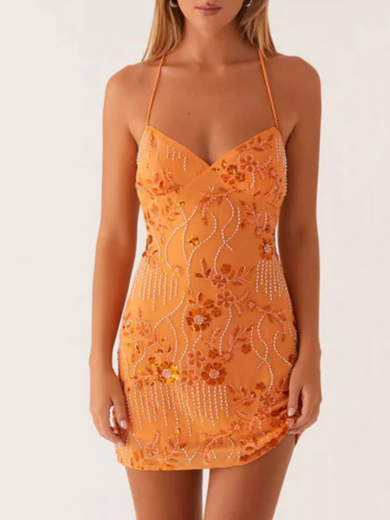 Beaded Floral Sequin Mini Dress for Women - gallery