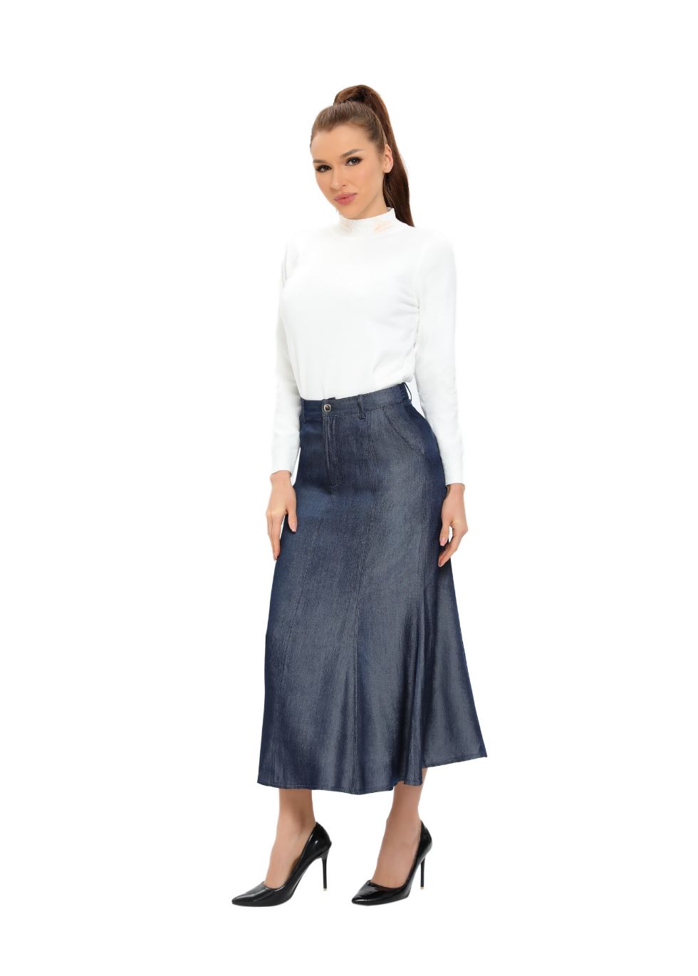 Denim Look Midi Skirt — gallery