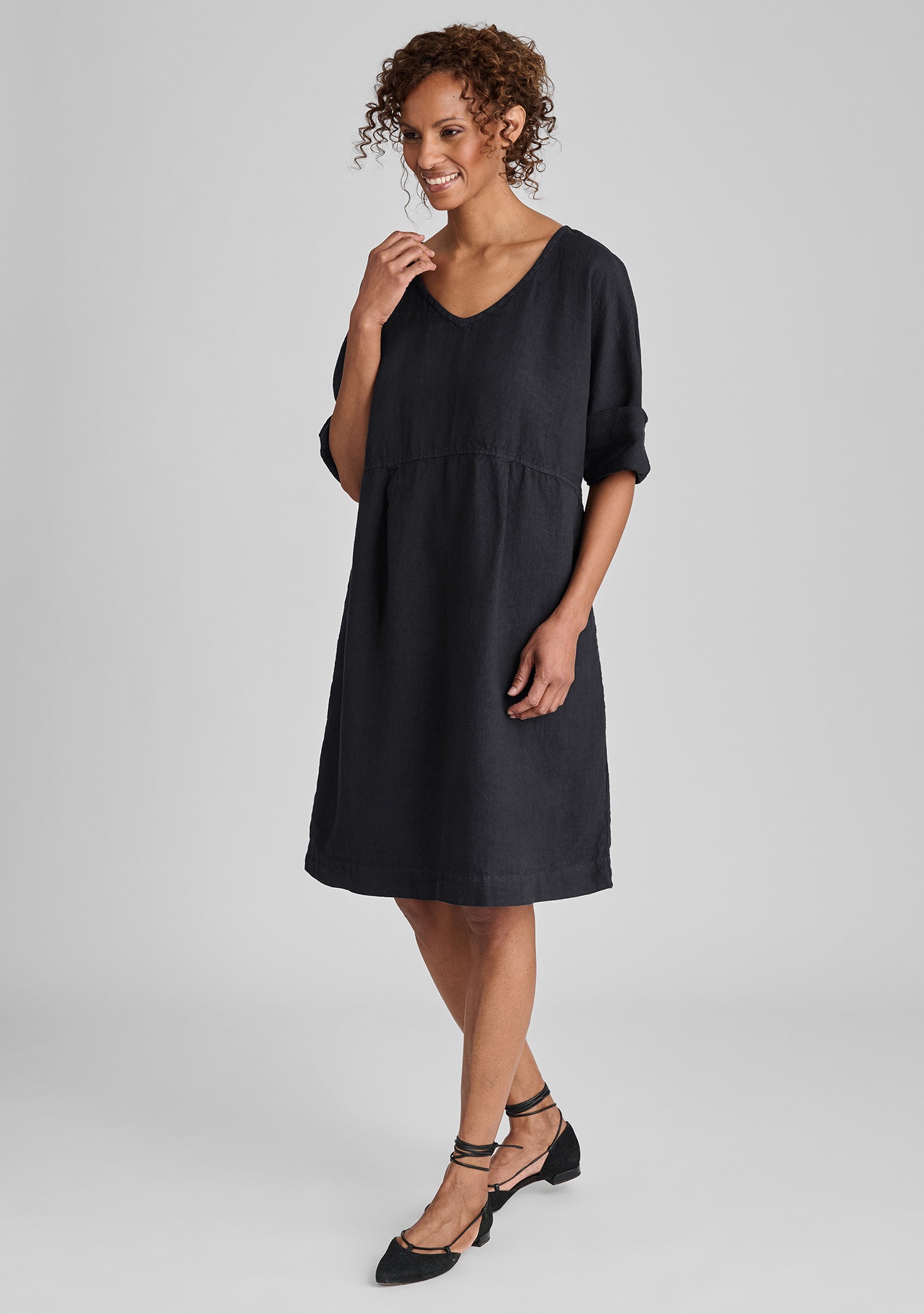 Dolman Linen Dress for Women - Black