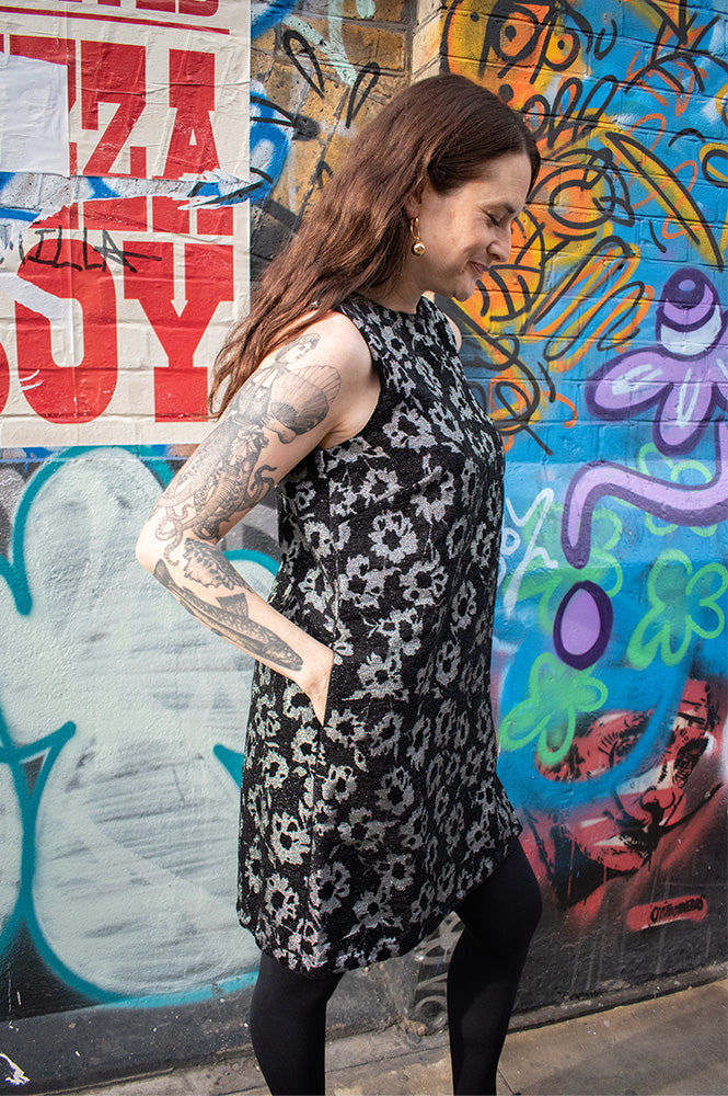 Alicia Black and Silver Floral A-line Mini Dress - gallery