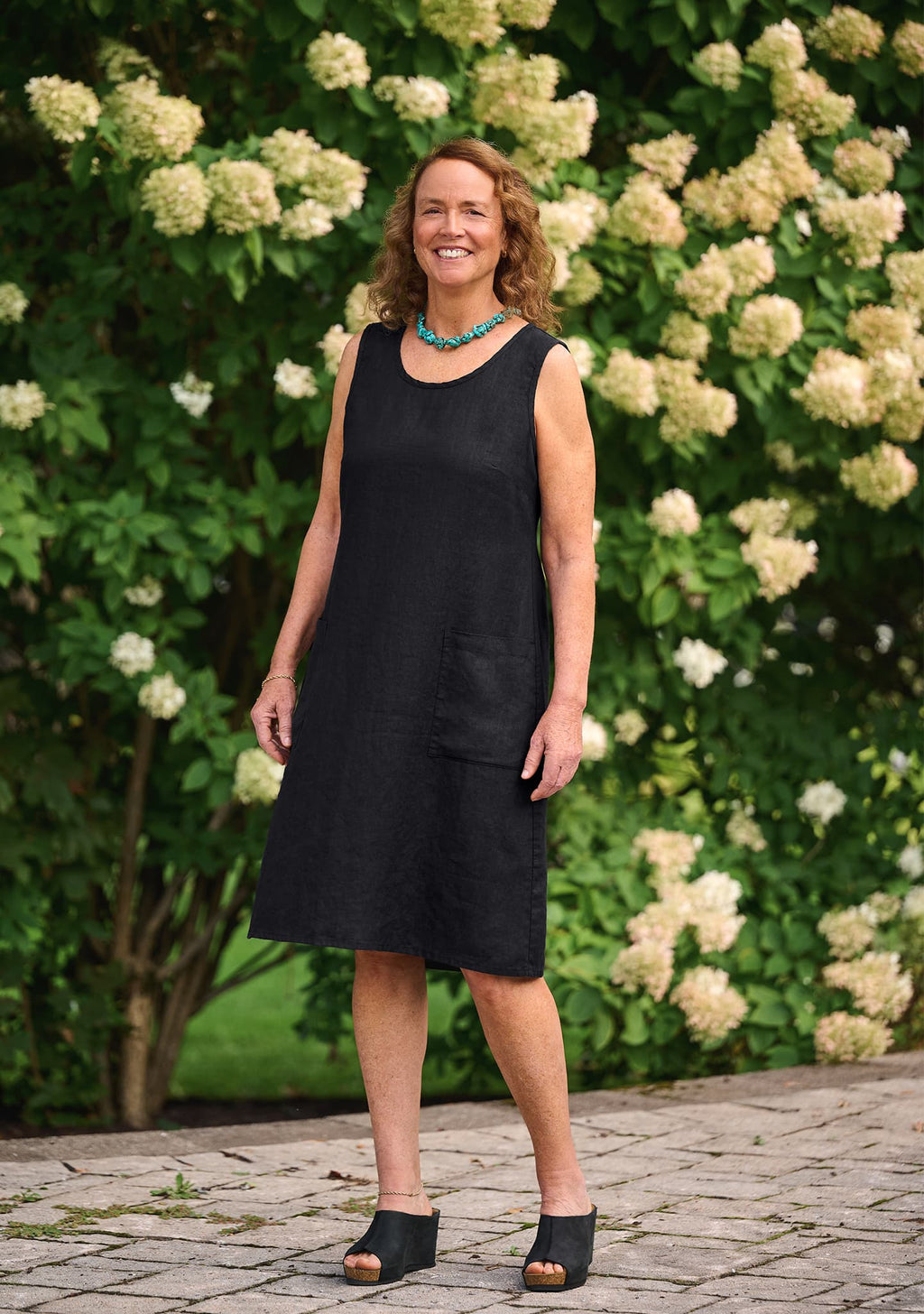 Gathered Back Linen Shift Dress for Women - gallery