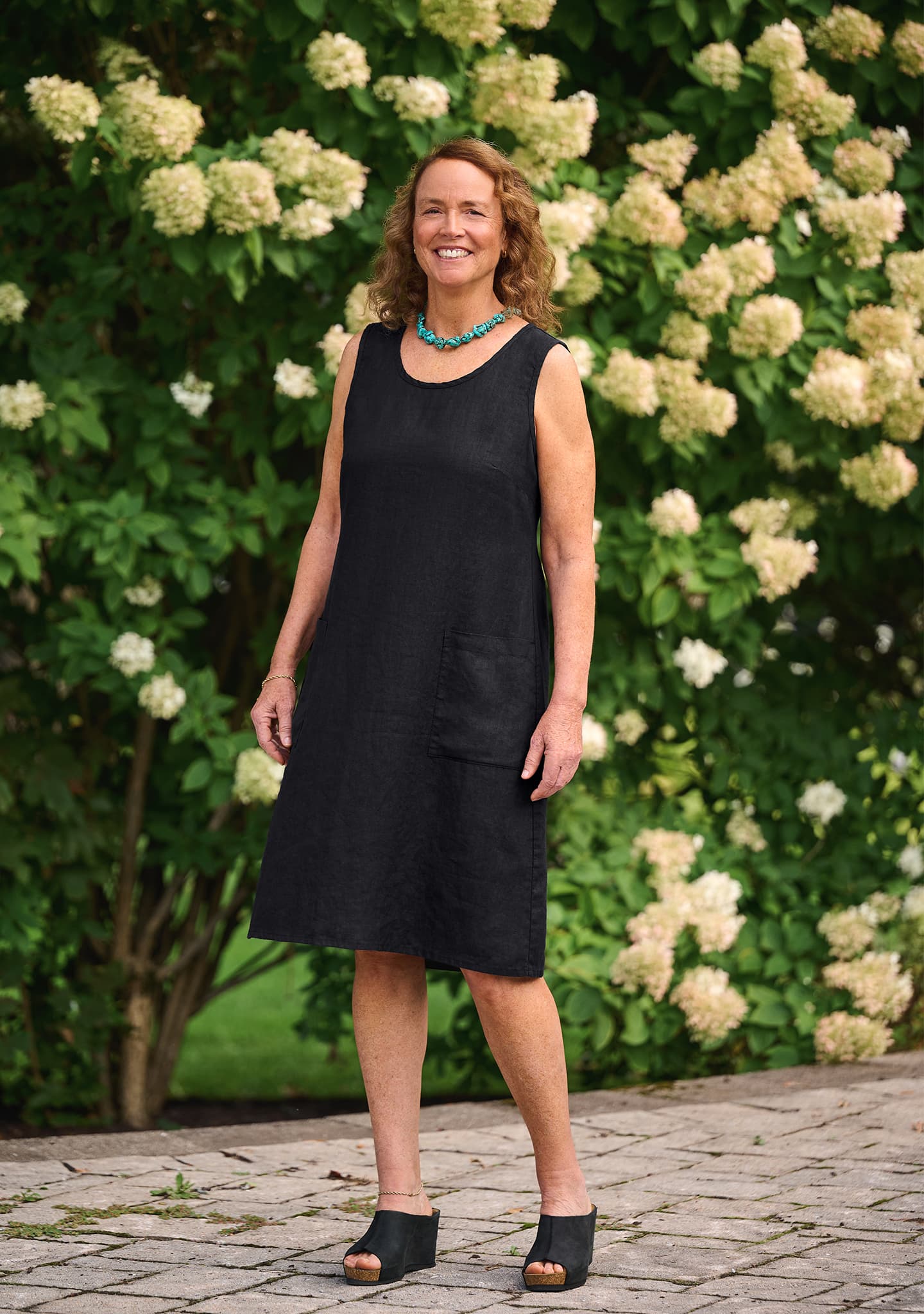 Gathered Back Linen Shift Dress for Women - gallery
