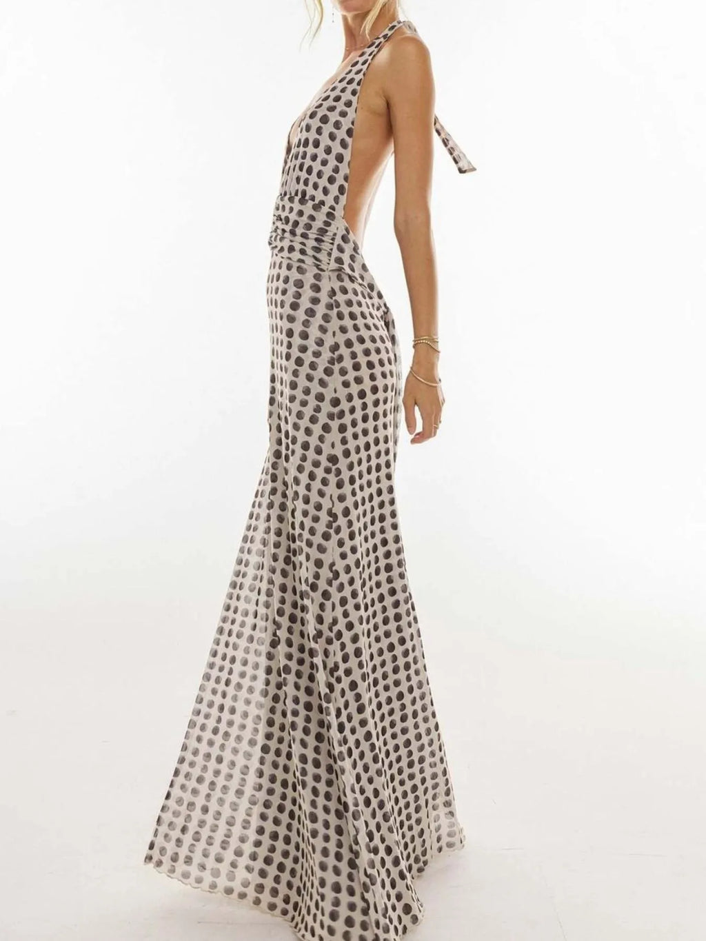 Floral Halter Neck Deep V Maxi Dress for Women - gallery