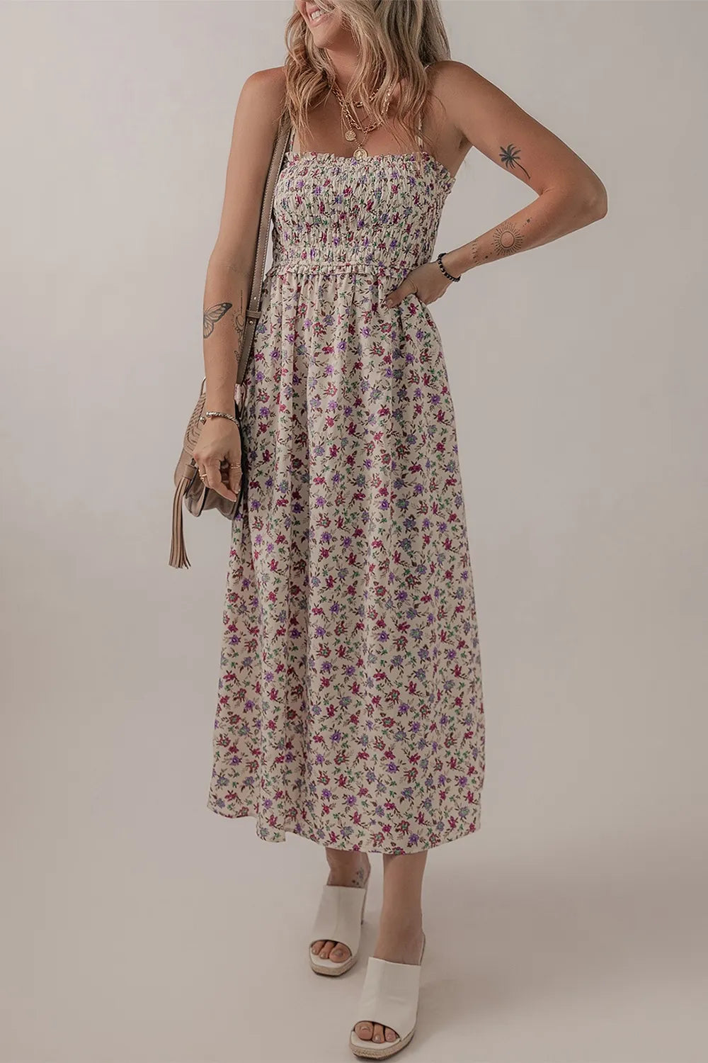 Bohemian Ditsy Floral Smocked Sundress for Women