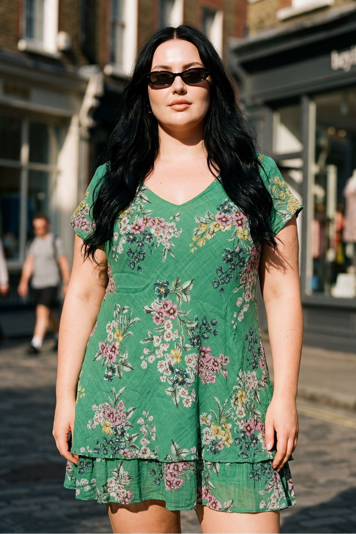 Floral Print Layered Hem Cotton Dress