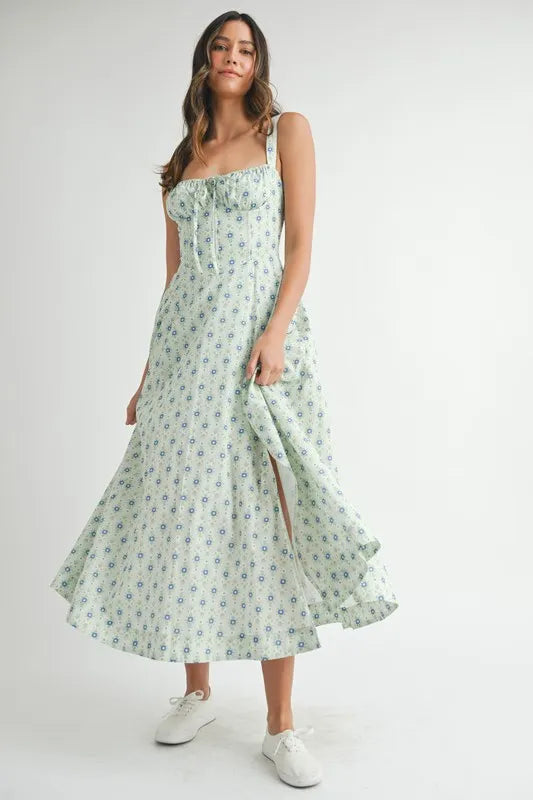 Floral Print Bustier Lace-Up Midi Dress for Women - gallery
