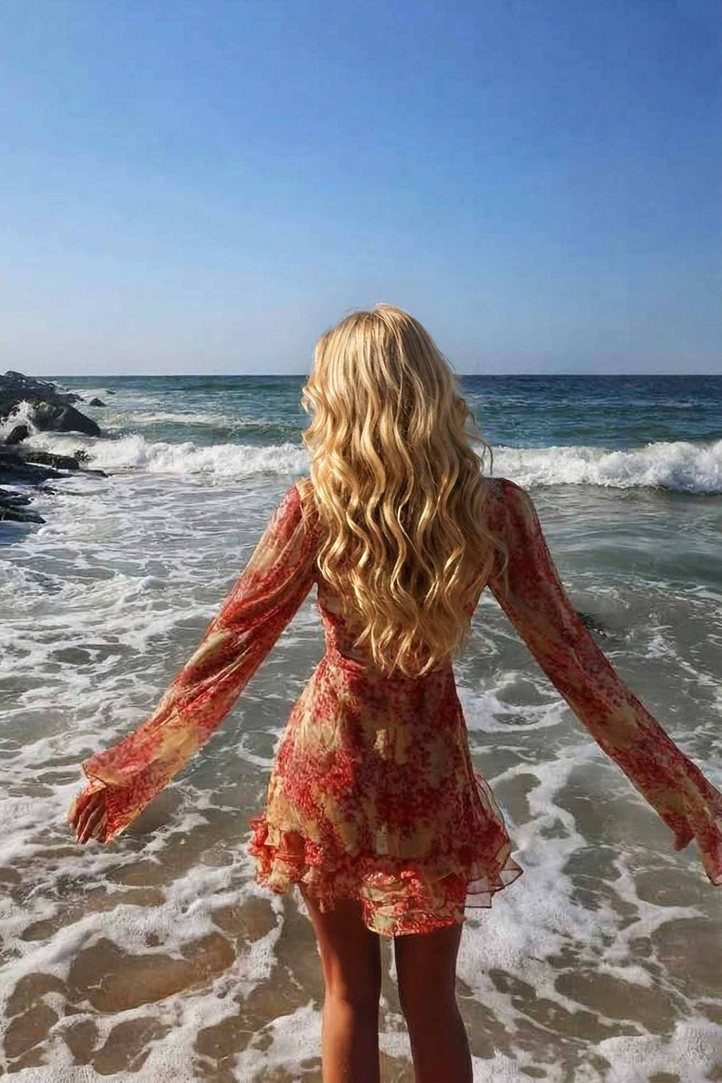 Deep V-Neck Printed Mini Dress for Women - gallery