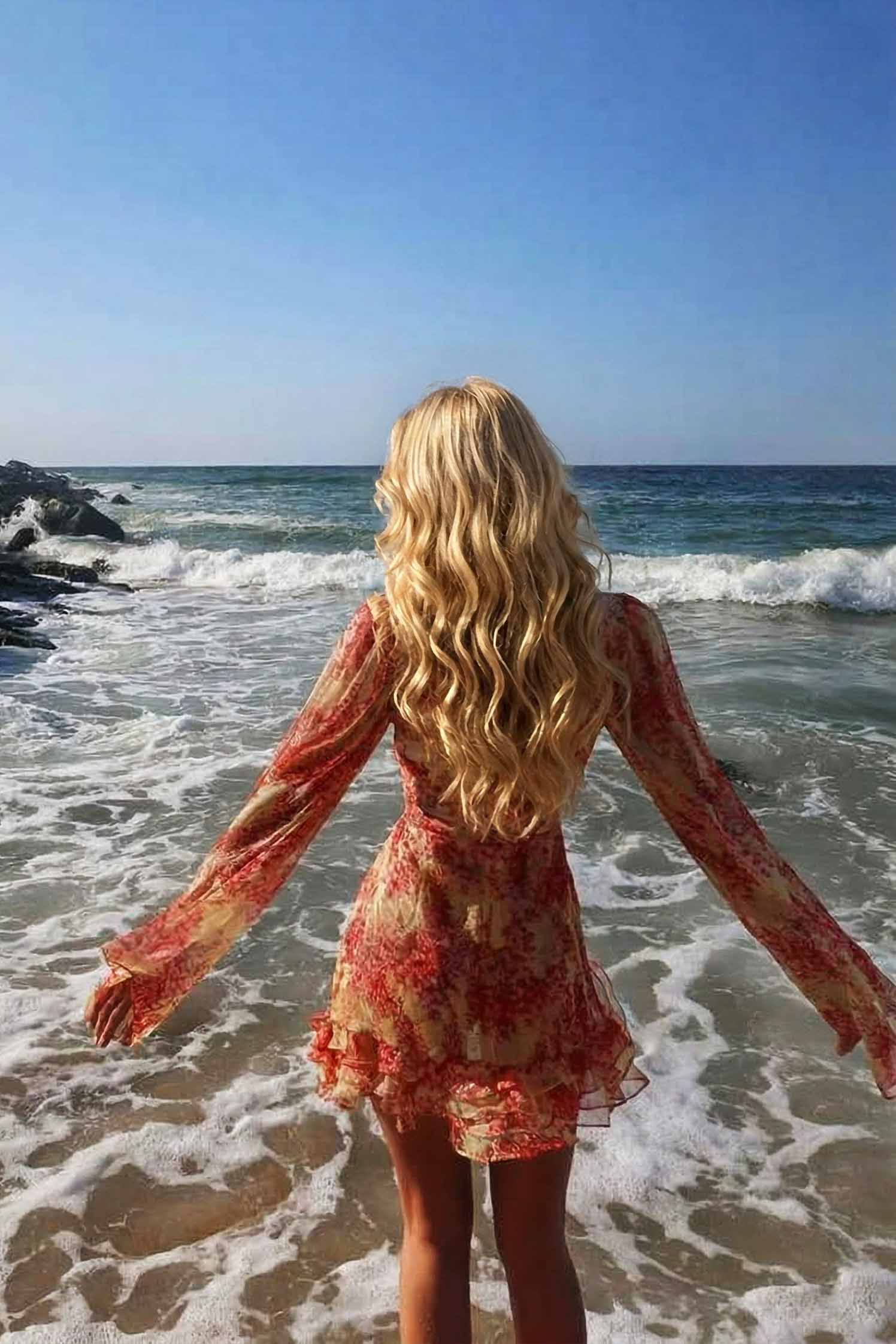 Deep V-Neck Printed Mini Dress for Women - gallery
