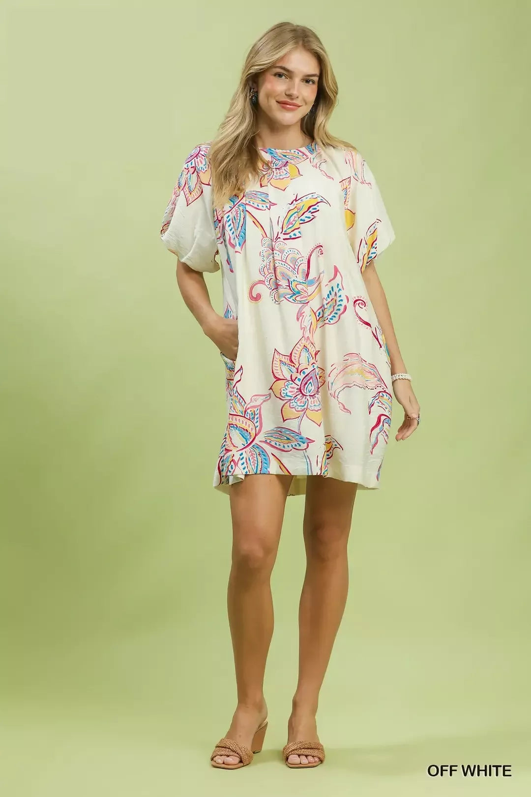Boho Floral Print Mini Dress for Women — With Pockets - gallery